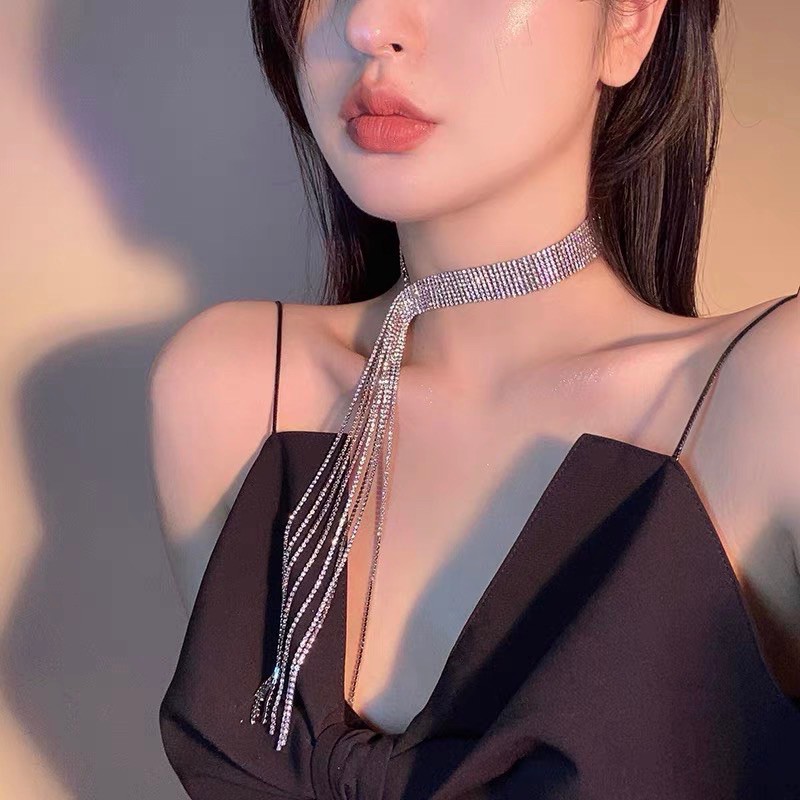 Choker full đá tua dài sang trọng mã F-99