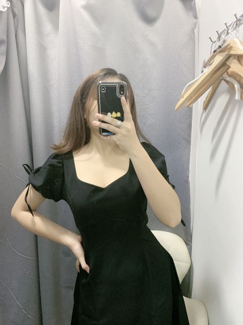 Đầm cổ vuông tim đỏ đen tay nơ - Nemo Dress | BigBuy360 - bigbuy360.vn