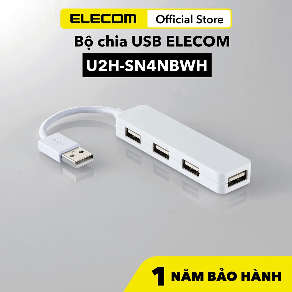 Bộ chia Hub USB Elecom 4 Port 2.0 U2H-SN4NBWH Hàng chính hãng - Bảo hành 12 tháng