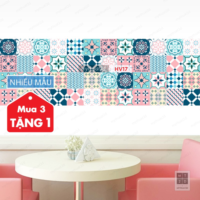 Decal gạch bông - Mua 3 Tặng 1 - màu Pink-Cyal_kt 120x60cm