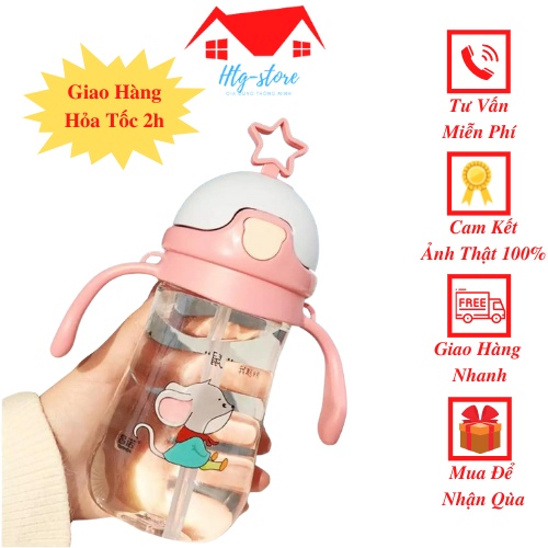 Bình nước trẻ em bình tập uống nước cho bé có ống hút bình đựng nước cho bé có dây đeo