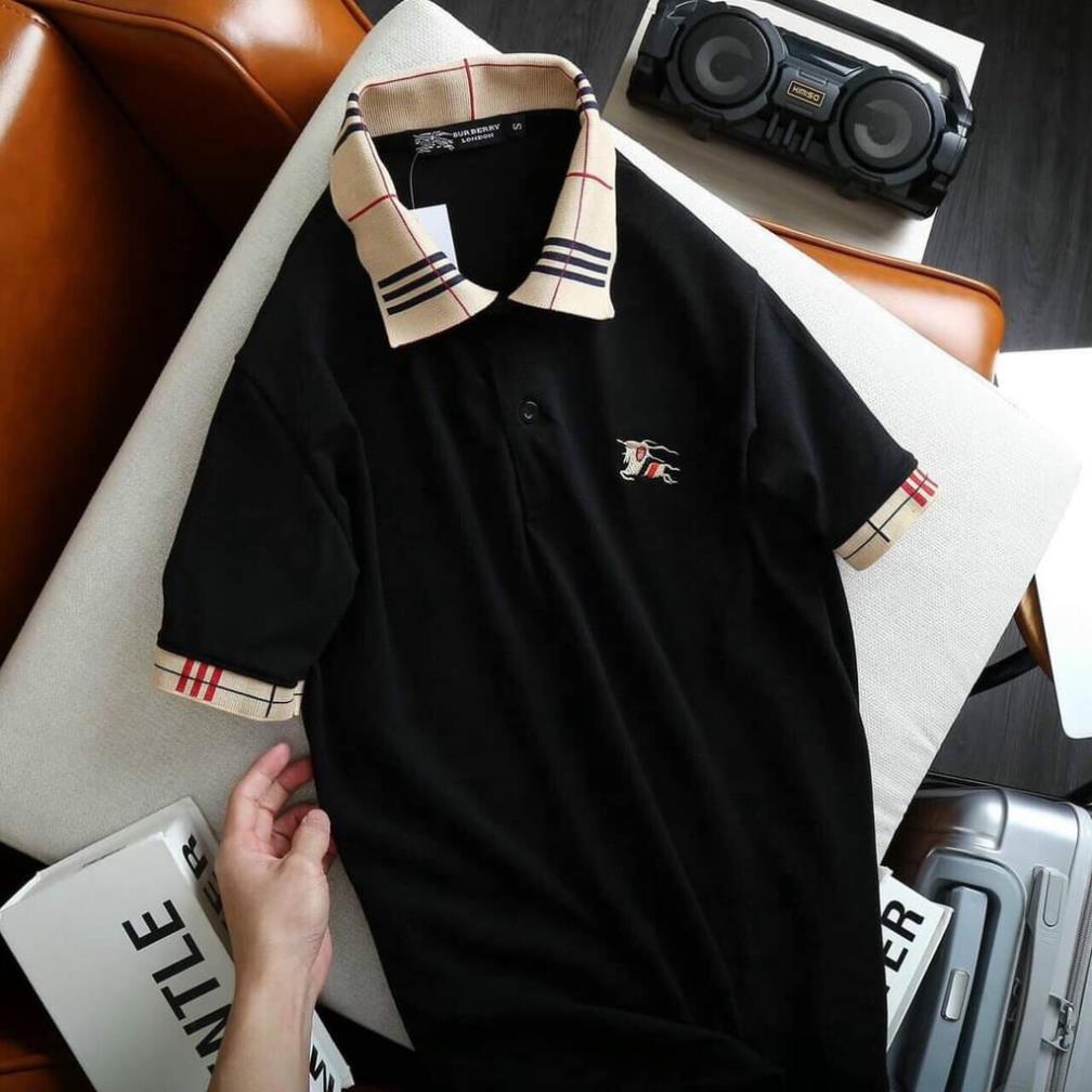 Áo phông Nam Nữ ⚡ ĐỦ SIZE 40-80 KG ⚡ Áo polo Burberry logo thêu ngựa check cổ 