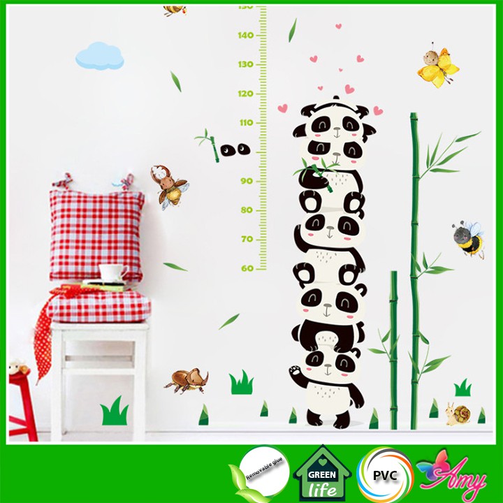 Decan dán tường thước đo chiều cao ⚡ FREESHIP ⚡ Gấu trúc ngộ nghĩnh dễ thương có keo sẵn AmyShop