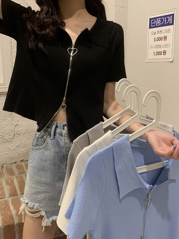 Áo kiểu nữ polo ngắn tay kéo khoá đen, trắng chất đẹp, áo croptop nữ 2022