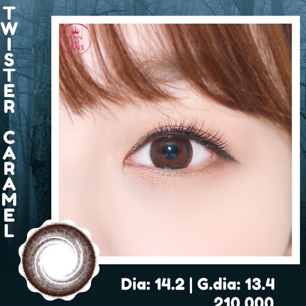 Kính áp tròng 1 năm  ANN365 màu nâu Twister Caramel cho mắt nhạy cảm đeo êm suốt 12h nội địa Hàn