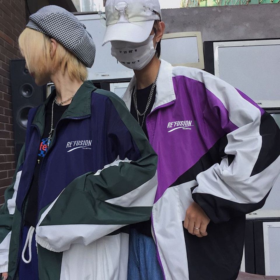 Áo Khoác Bóng Chày Phối Màu Cá Tính Cho Nam Nữ Áo Khoác Gió Dù Unisex Form Rộng Tím Trắng Đen Xanh Thể Thao Bomber