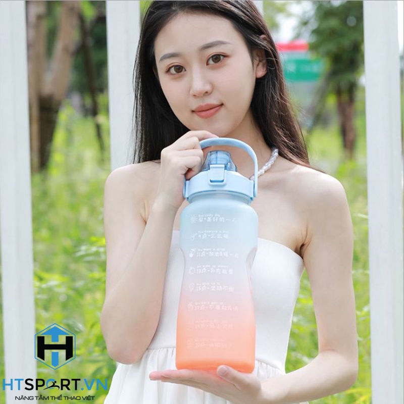 Bình Nước 2 Lít, Bình Đựng Nước Tập Gym Thể Thao Nhựa 2 Lít Chia Vạch Báo Giờ Uống Nước Có Vòi Dễ Thương Cao Cấp