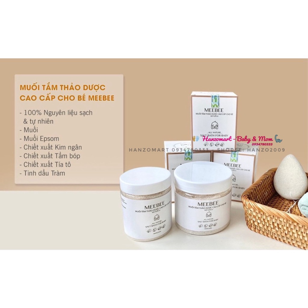 Muối tắm thảo dược Meebee cho bé Tặng kèm bông tắm siêu tiện lợi cho trẻ sơ sinh