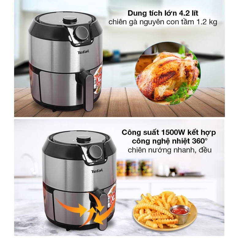 Nồi chiên không dầu Tefal dung tích 4.2 lít - 11 lít, Nồi chiên hơi nước chống dính thông minh - HAPOS