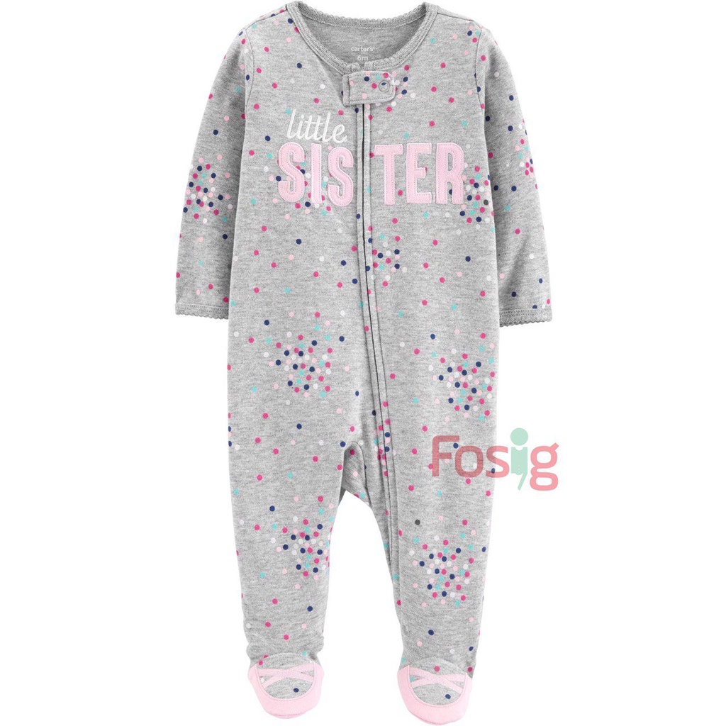 Sleepsuit Khóa Kéo Có Vớ Bé Gái - Xám Chấm Sister