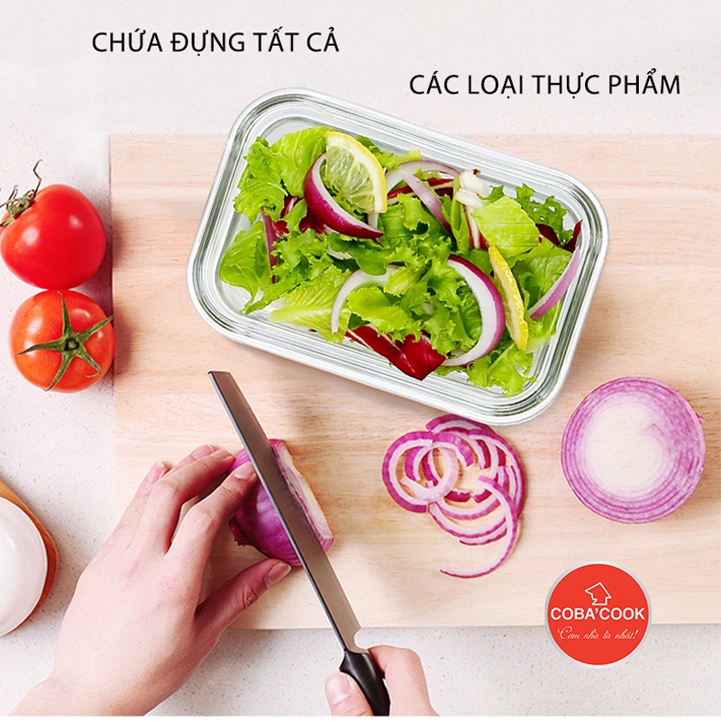 [TẶNG MUỖNG ĐŨA] Bộ Hộp Cơm Thủy Tinh Chịu Nhiệt COBACOOK 2 Hộp 370ml 1 Hộp 320ml Và Túi Giữ Nhiệt- CCL33S3BS