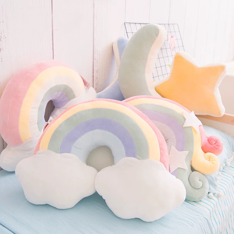 🌙🌈Gối Đệm Sofa Bằng Vải Lông Nhung Màu Kẹo Ngọt Hình Trăng Sao Vương Miện Vương Miện Trang Trí Nhà Cửa