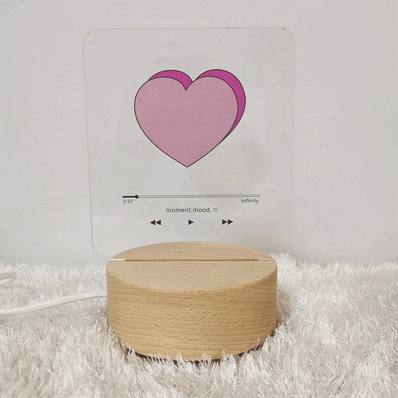 INS Heart Player 3D Night Light Romantic Creative Bedroom USB Table Lamp Valentine's Day Gift Acrylic Wood Table Lamp