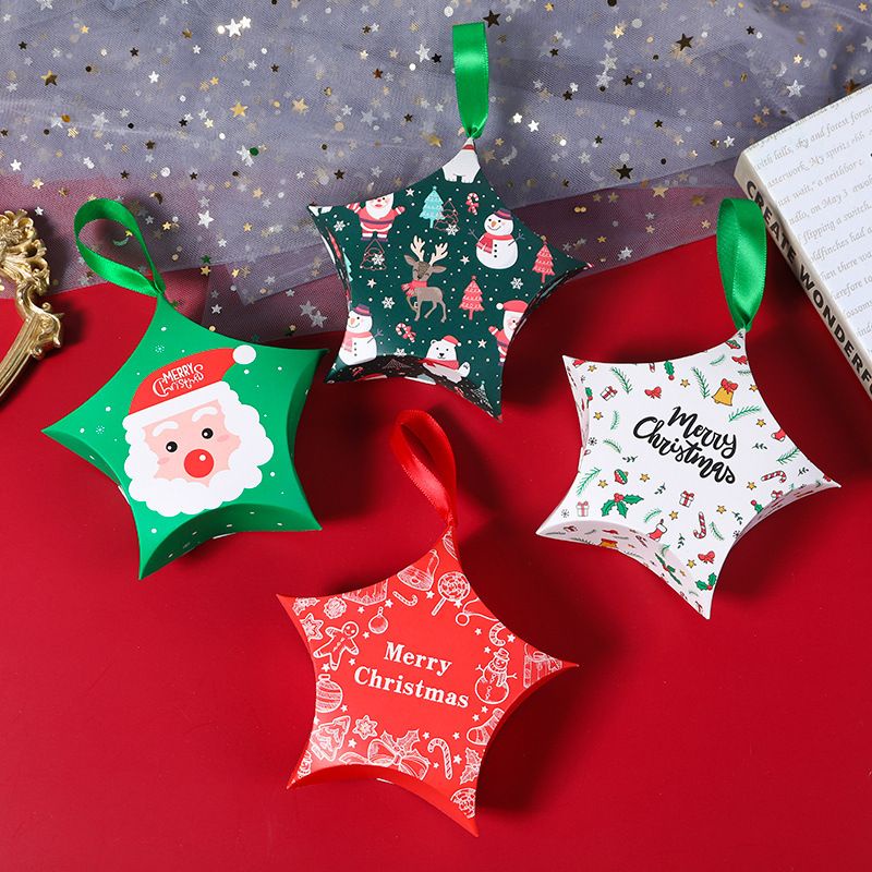 (63k/10 hộp) Hộp giấy gói kẹo GIÁNG SINH Christmas Noel handmade + ruy băng buộc kèm, size 7.5x7.5cm ngẫu nhiên quà tặng