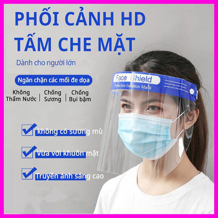 Tấm che mặt phòng dịch, kính chống giọt bắn y tế faceshield nhựa PVC trong suốt