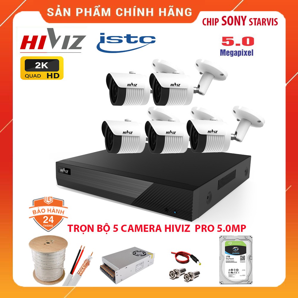 Bộ Camera giám sát HIVIZ Pro 5.0MP {2K} Siêu nét - Đủ Bộ [5/6/7/8 Camera] 5.0MP, Kèm HDD, Đầy đủ phụ kiện lắp đặt