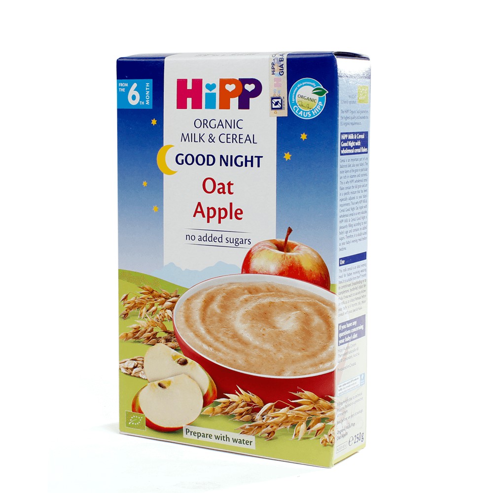 Bột ăn dặm HiPP 250g chúc ngủ ngon dinh dưỡng sữa yến mạch, táo tây