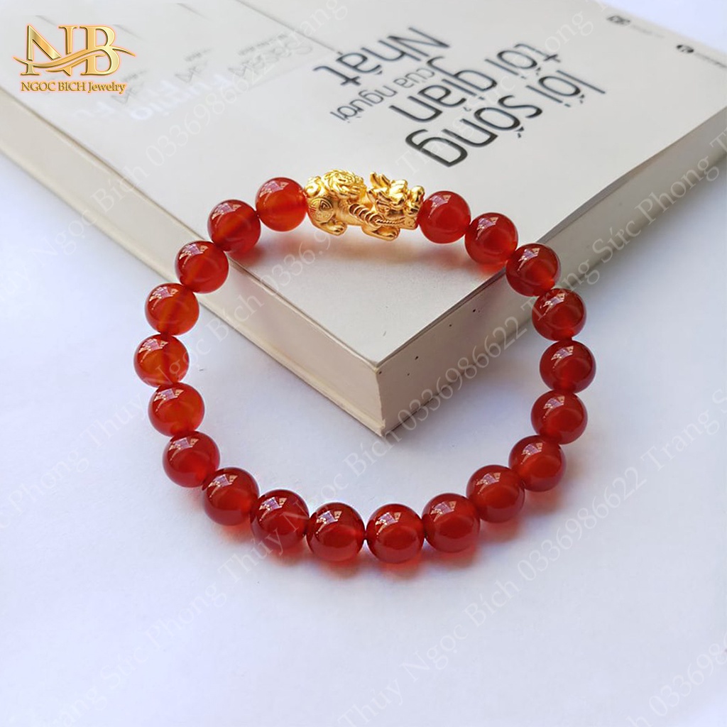 Vòng Tay Phong Thủy Đá Mã Não 10 Li Tỳ Hưu Màu Vàng - NB Jewelry