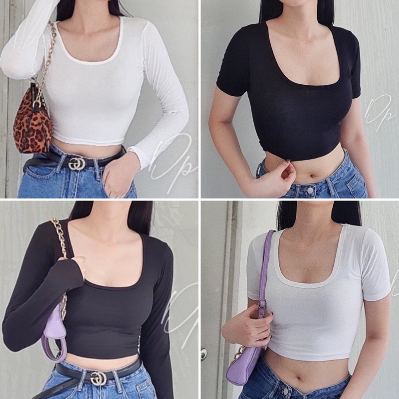 Áo croptop cổ U - áo croptop cổ vuông thun lụa