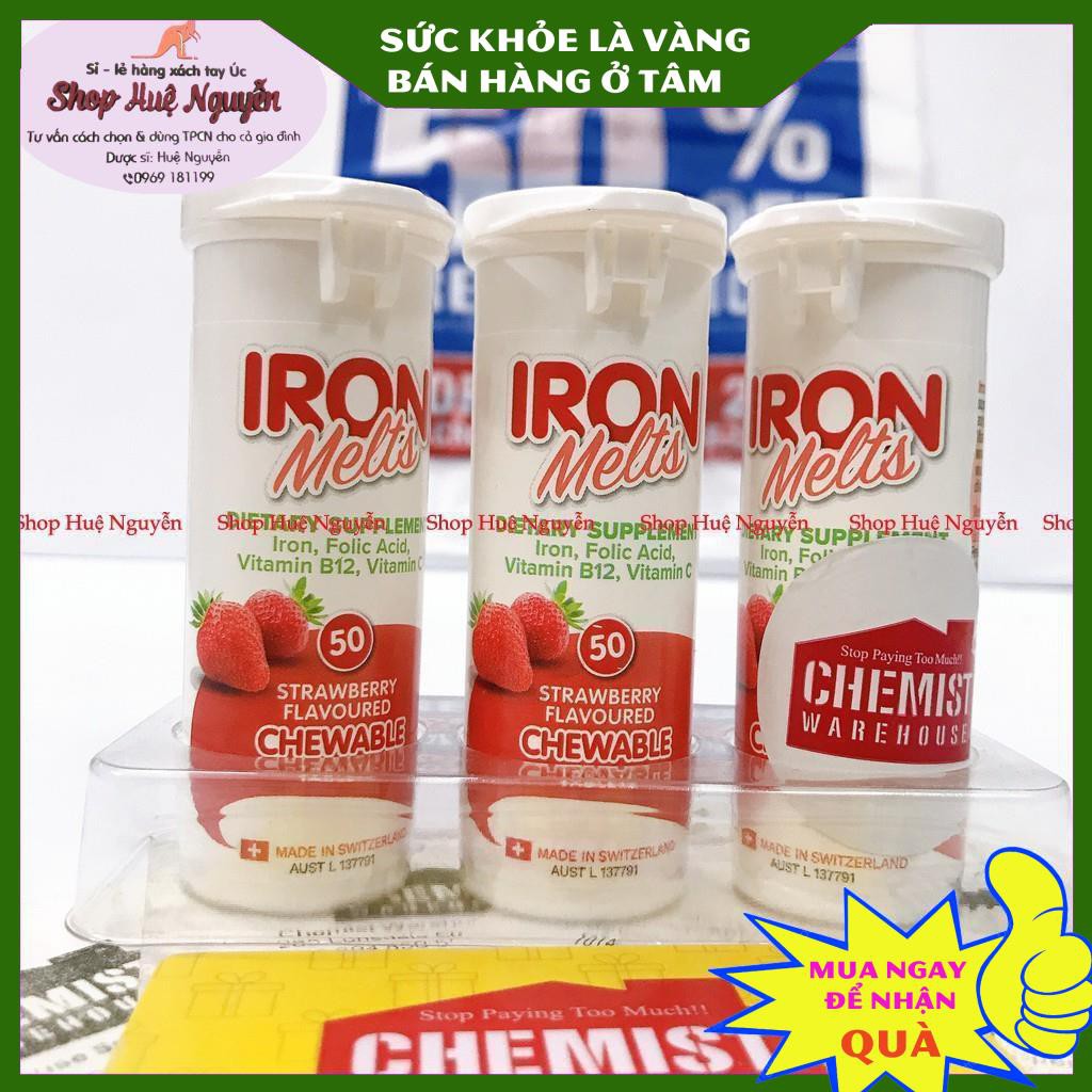 Viên sắt ngậm bổ máu Iron Melts Úc 50 viên, hấp thu nhanh không táo, nóng tốt cho mẹ bầu