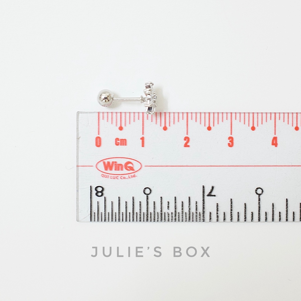 [1 Chiếc] Khuyên Tai Titan Hoa 6 Cánh Đá Trắng Unisex Màu Bạc Đuôi Bi Không Gỉ Sét Không Ngứa Bông Tai Julies Box 66