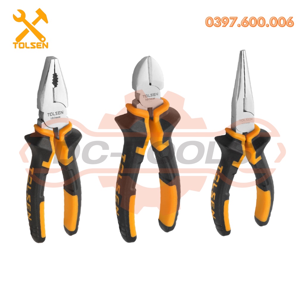 BỘ BA KÌM TOLSEN Size 6&quot;/160mm 7&quot;/180mm 8&quot;/200mm Thép Crv Mạ niken chống  gỉ, Tay cầm bằng nhựa hai màu.DC-TOOLS