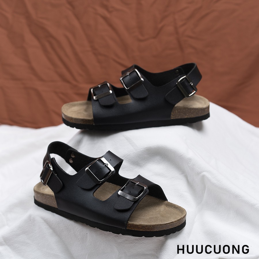 Sandal HuuCuong 2 khóa đen đế trấu bảo hành 6 tháng, hàng chính hãng tiêu chuẩn xuất khẩu