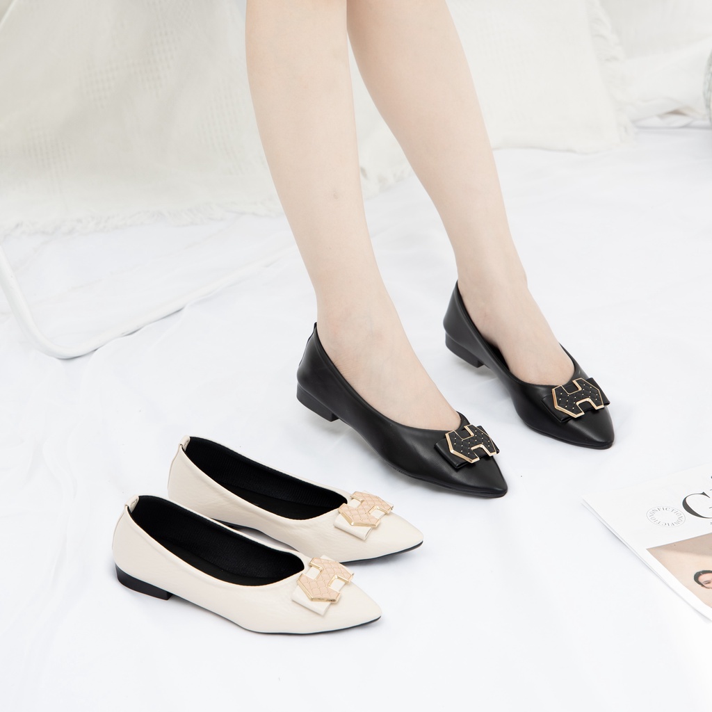 Giày MWC 2213 - Giày Búp Bê Đế Bệt, Búp Bê Phối Khoá, Búp Bê Mũi Nhọn, Búp Bê Sang Trọng, Giày Búp Bê Da, Búp Bê Nơ