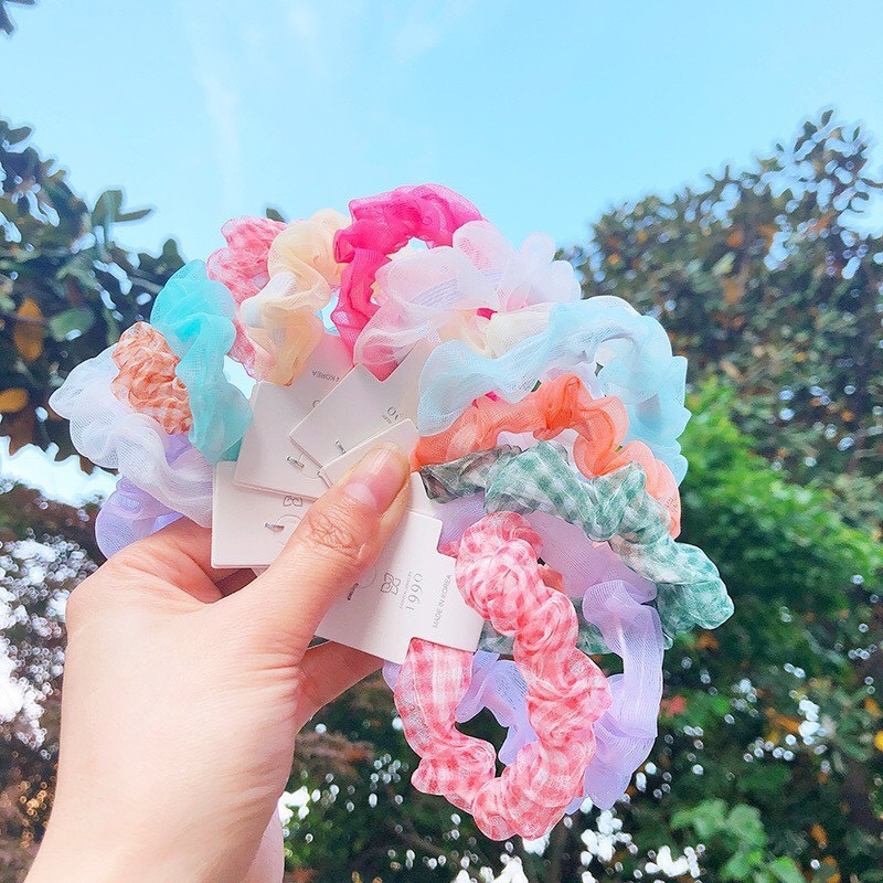 Sét 5 dây buộc tóc scrunchies hoa cúc lưới siêu xinh