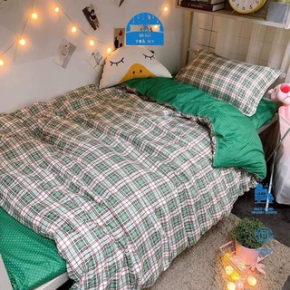 BỘ VỎ CHĂN VỎ GỐI GA CHUN CARO ĐỦ MÀU POLI COTTON CHẤT MÁT IN HÌNH ĐỦ MÀU
