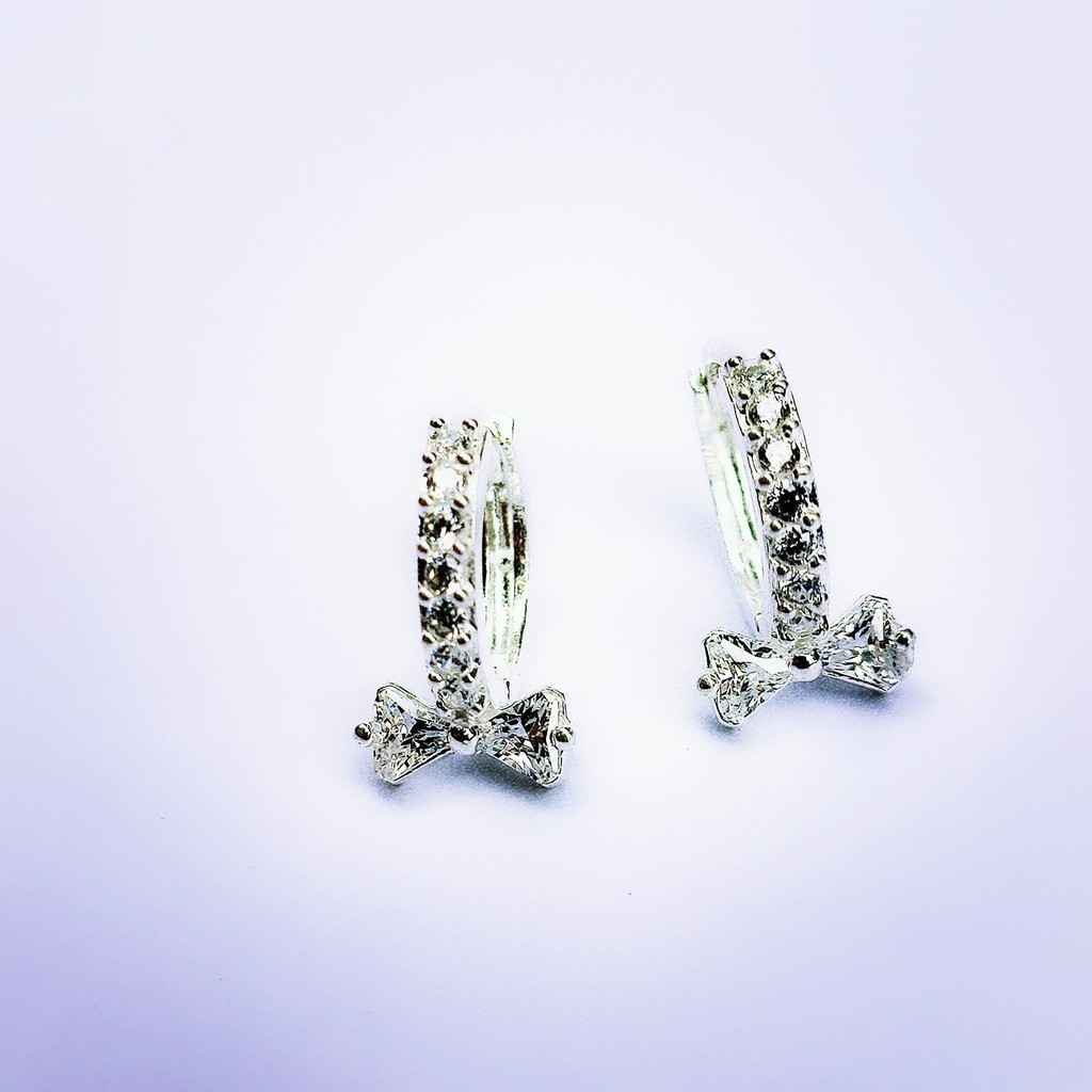 Bông tai bạc nữ nơ thắt đuôi cá DaLiA Jewelry khuyên tai bạc 925 hình nơ thắt nạm đá nữ tính