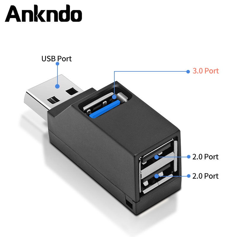 Đầu chia 3 cổng USB Ankndo 3.0 2.0 tiện lợi cho máy tính