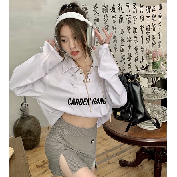 QKOOLE  Áo polo Tay Dài Màu Trắng Thời Trang Hàn Quốc Cho Nữ