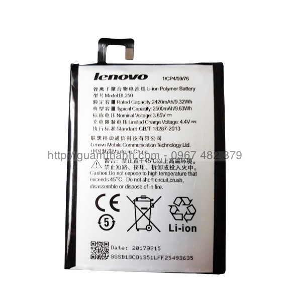 pin Lenovo Vibe S1 (5.0&quot;), BL250, 2420mAh, xịn bảo hành 6 tháng