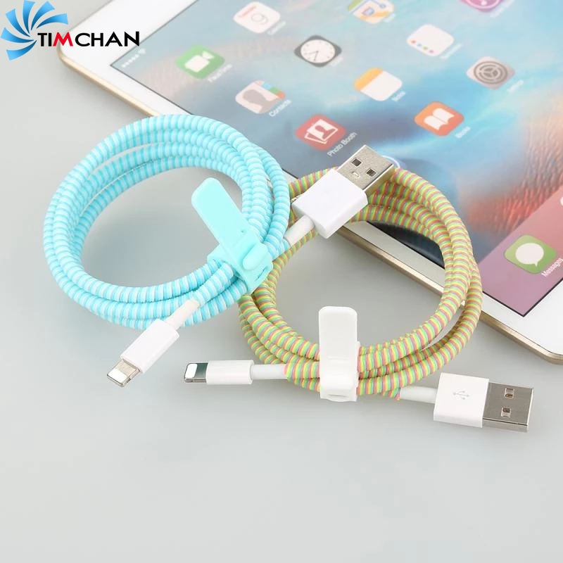 Set 4 dây đai quấn giữ bảo vệ dây cáp sạc USB dây cáp tai nghe silicone màu kẹo ngọt bền 1.4m chống đứt có khóa cài