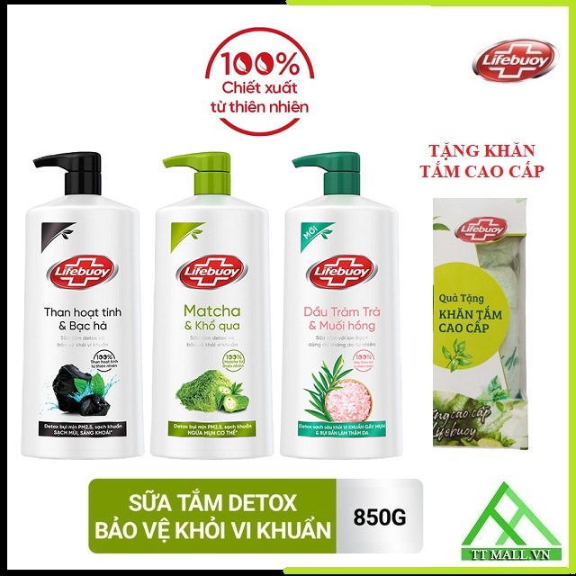 Sữa tắm Lifebuoy Detox và Bảo vệ khỏi vi khuẩn chai 850g