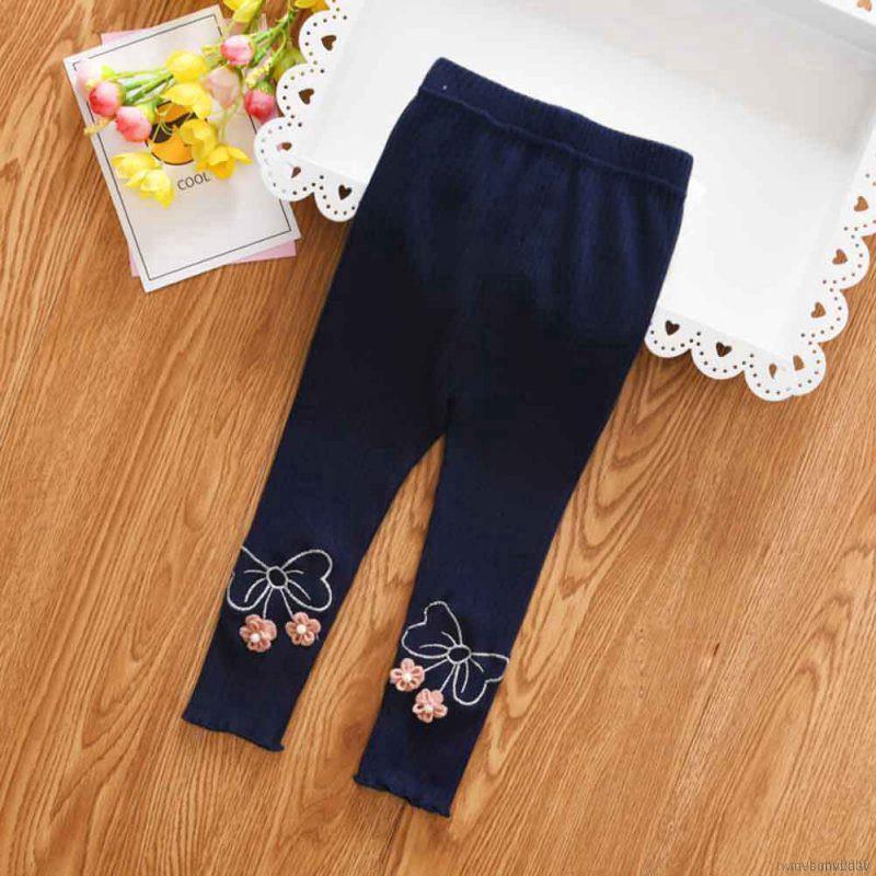 Quần Legging Công Chúa Giữ Ấm Đính Nơ Hoa Cho Bé Gái