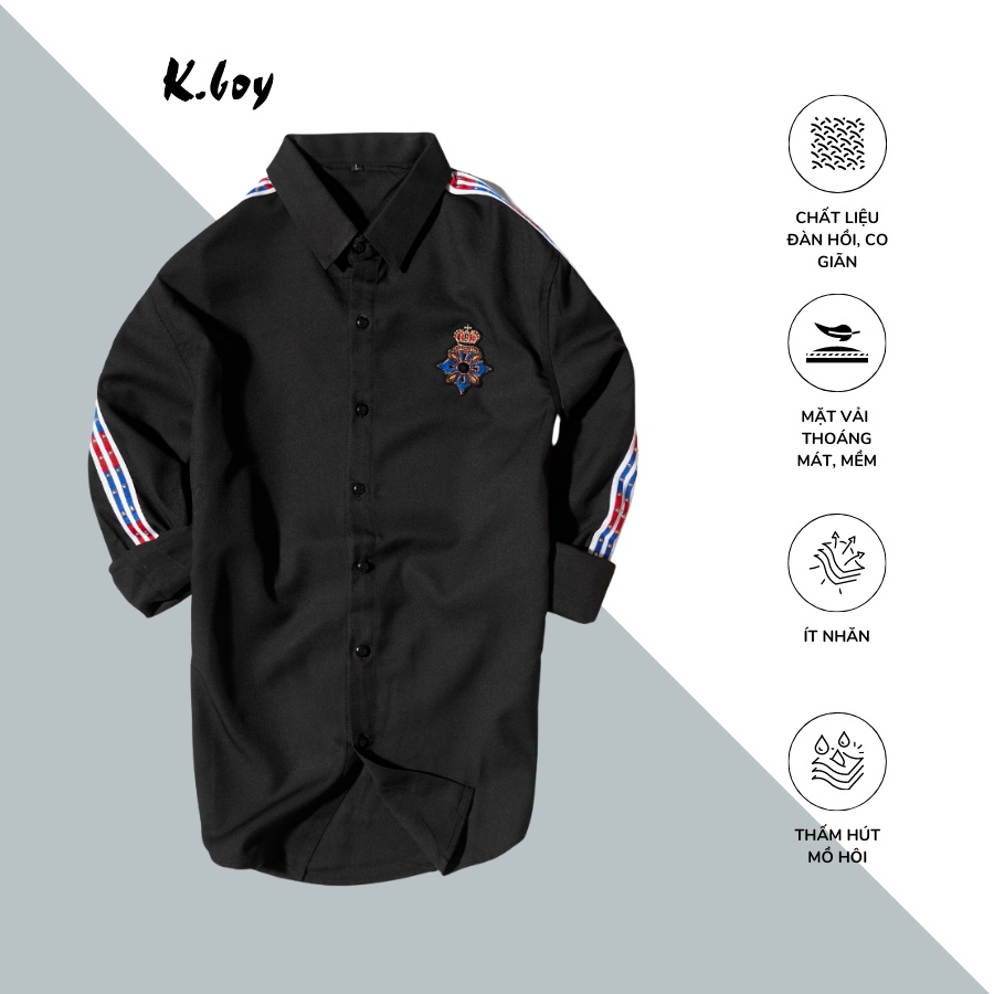 Áo sơ mi tay dài, cổ bẻ, họa tiết Viền vai cao cấp, logo nổi bật ,Basic - Hàng Quãng châu, năng động, cá tính - 2957