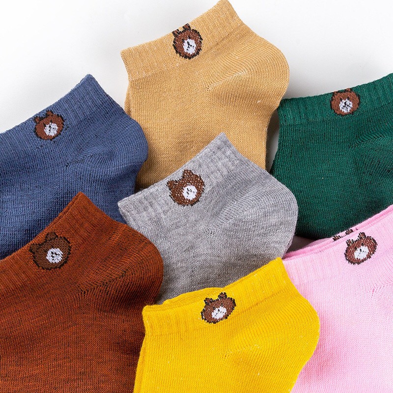 Combo 10 đôi tất gấu cổ ngắn họa tiết Brown