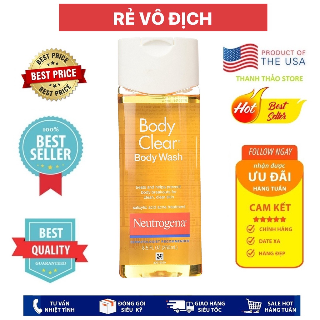 Sữa tắm mụn lưng Neutrogena Body Clear Body Wash 250ml của Mỹ