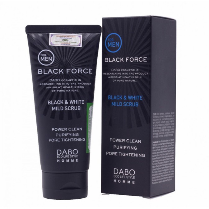 Sữa Rửa Mặt Dành Cho Nam Dabo Black Force Mild Scrub Cleanser Than Hoạt Tính Kháng Khuẩn, Ngừa Mụn, Sạch Nhờn (120ml)