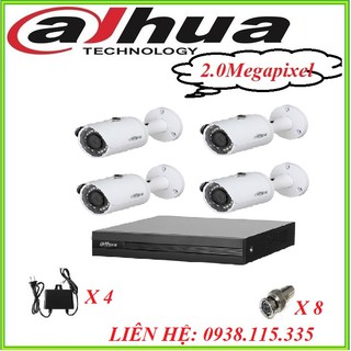 TRỌN BỘ 4 CAMERA THÂN DAHUA HAC-HFW1200SP-S4(2.0 MEGAPIXEL) VÀ 1 ĐẦU GHI HÌNH XVR404C-X1