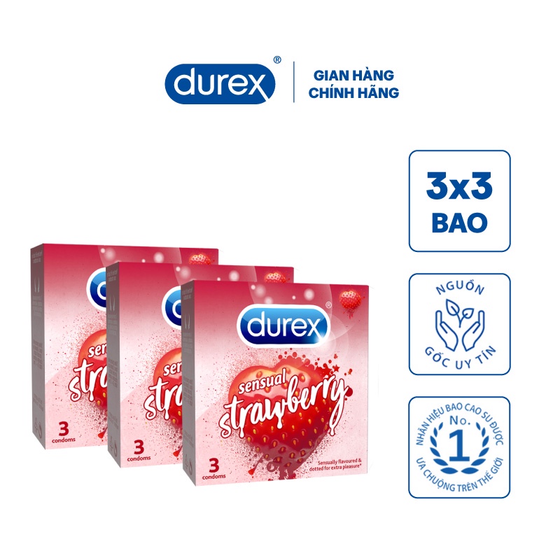 Bộ 3 Bao cao su Durex Sensual Strawberry (3 bao/hộp)