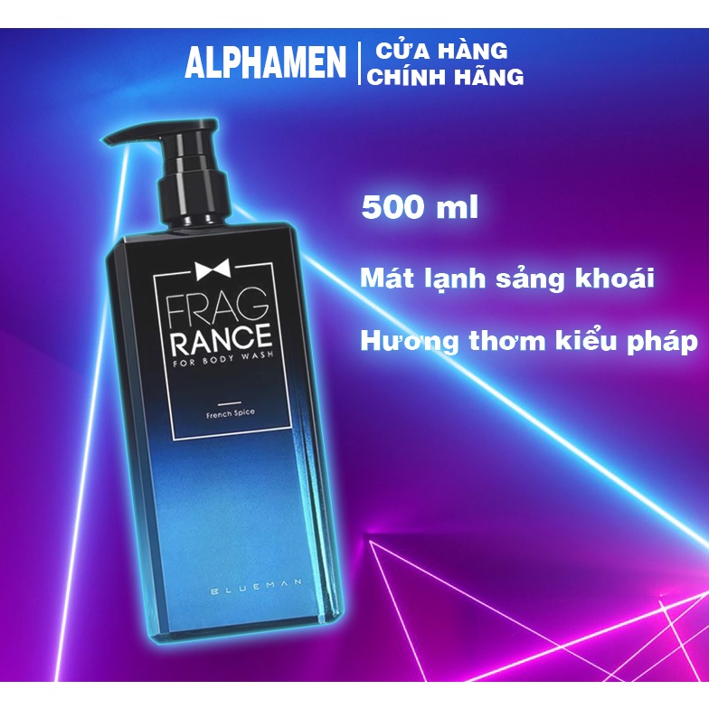 Sữa tắm dạng gel BLUEMAN 500ml hương thơm nước hoa kiểu Pháp dành cho nam dưỡng ẩm, làm trắng da