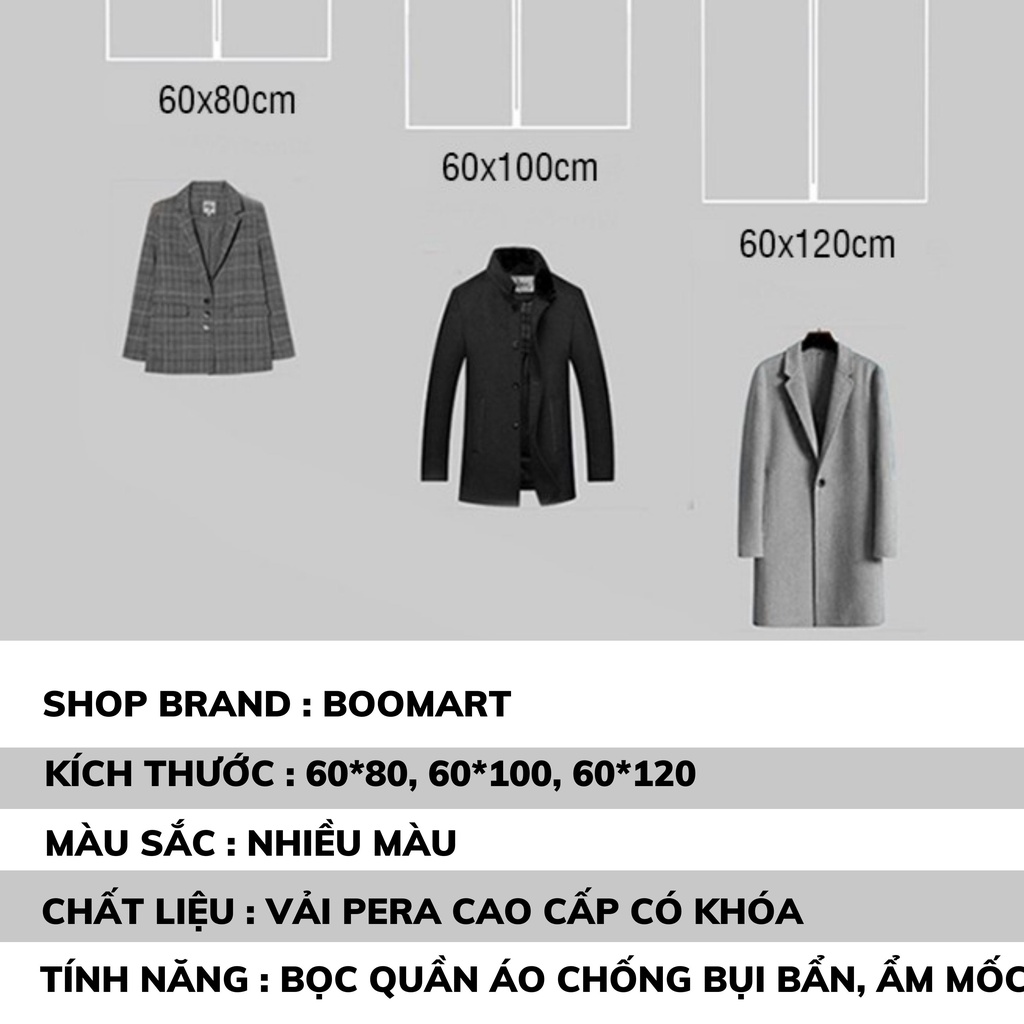 Túi bọc đựng quần áo treo tủ có khóa, chống bụi, chống thấm tốt, túi bọc trùm quần áo loại dày chống ẩm mốc - Boomart