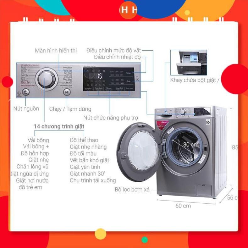 [ VẬN CHUYỂN MIỄN PHÍ KHU VỰC HÀ NỘI ] Máy giặt LG lồng ngang 8kg FC1408S3E, Hàng chính hãng - BH 24 tháng 24h