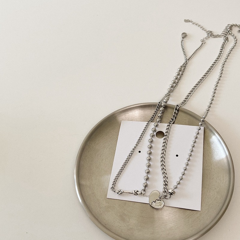 Dây chuyền thép titan mặt hình trái tim phối màu phong cách hip hop 19908