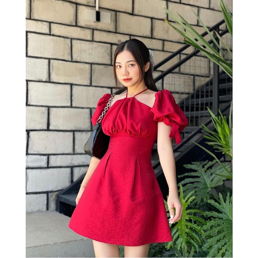 Đầm Shebyshj cổ yếm tay phồng màu đỏ - Lily Dress