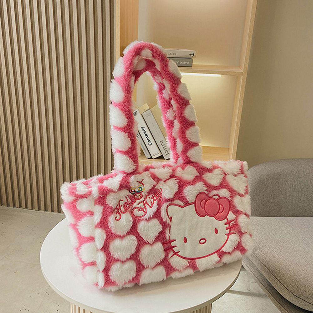 Túi Đeo Chéo Đựng Điện Thoại Phối Lông Họa Tiết Trái Tim Phong Cách Lolita