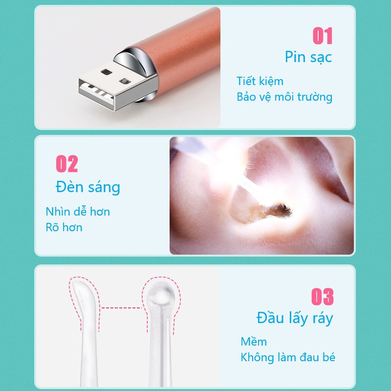 Bộ lấy ráy tai sạc pin cho bé